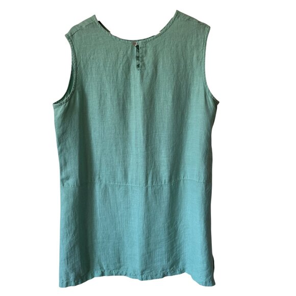 Bryn Walker Linen Top Sz Lg Green Sleeveless Tunic Lagenlook Side Vents Breezy - Picture 2 of 13